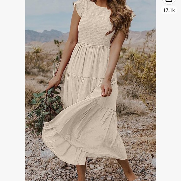 Sold out MEROKEETY Flutter Short Sleeve Smocked Midi Dress Summer sz SM nwt - Picture 3 of 5